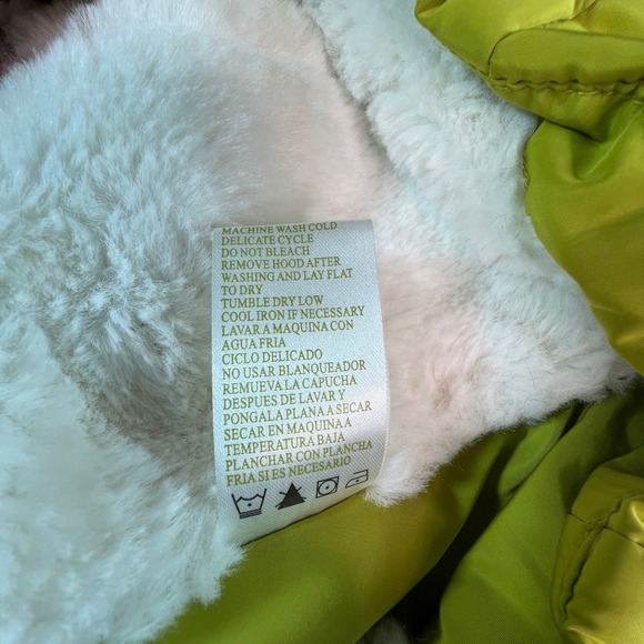 Green Tea Women's Large Puffer Vest Avocado Green Faux Fur Hood Zip - Picture 9 of 9